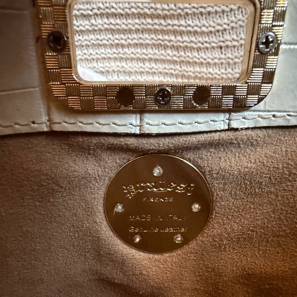 Elegant Pratesi Firenze Sarteano Bamboo Handle Cream Croc Embossed Leather - Picture 12 of 16